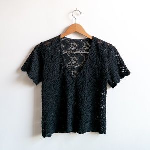Vintage Black, Lace Top w/ Scallop Detail